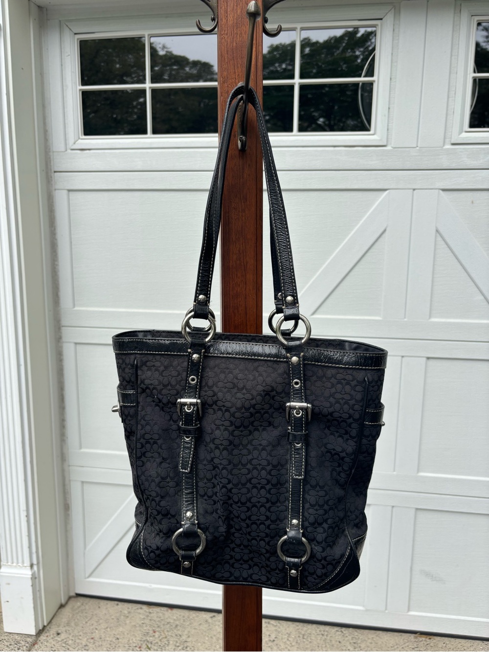 Authentic COACH #12344 Gallery Tote Signature Black Jacquard Patent Leather